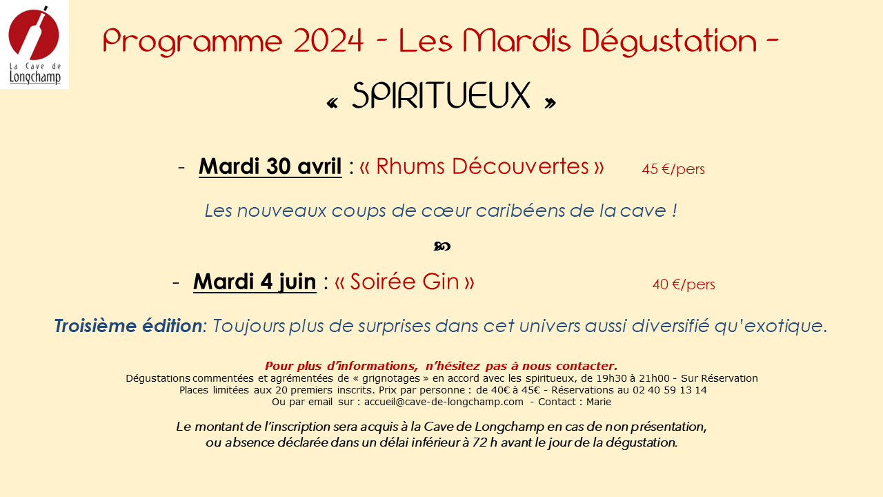Mardi degust Spiritueux programme 2024