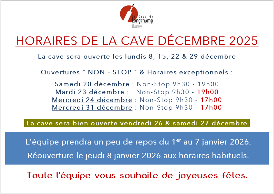 Horaires dc 2025 Fermeture Cave janvier 2026