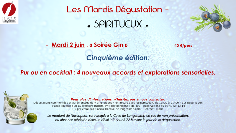 Mardi degust Spiritueux Gin 2 juin 26 800