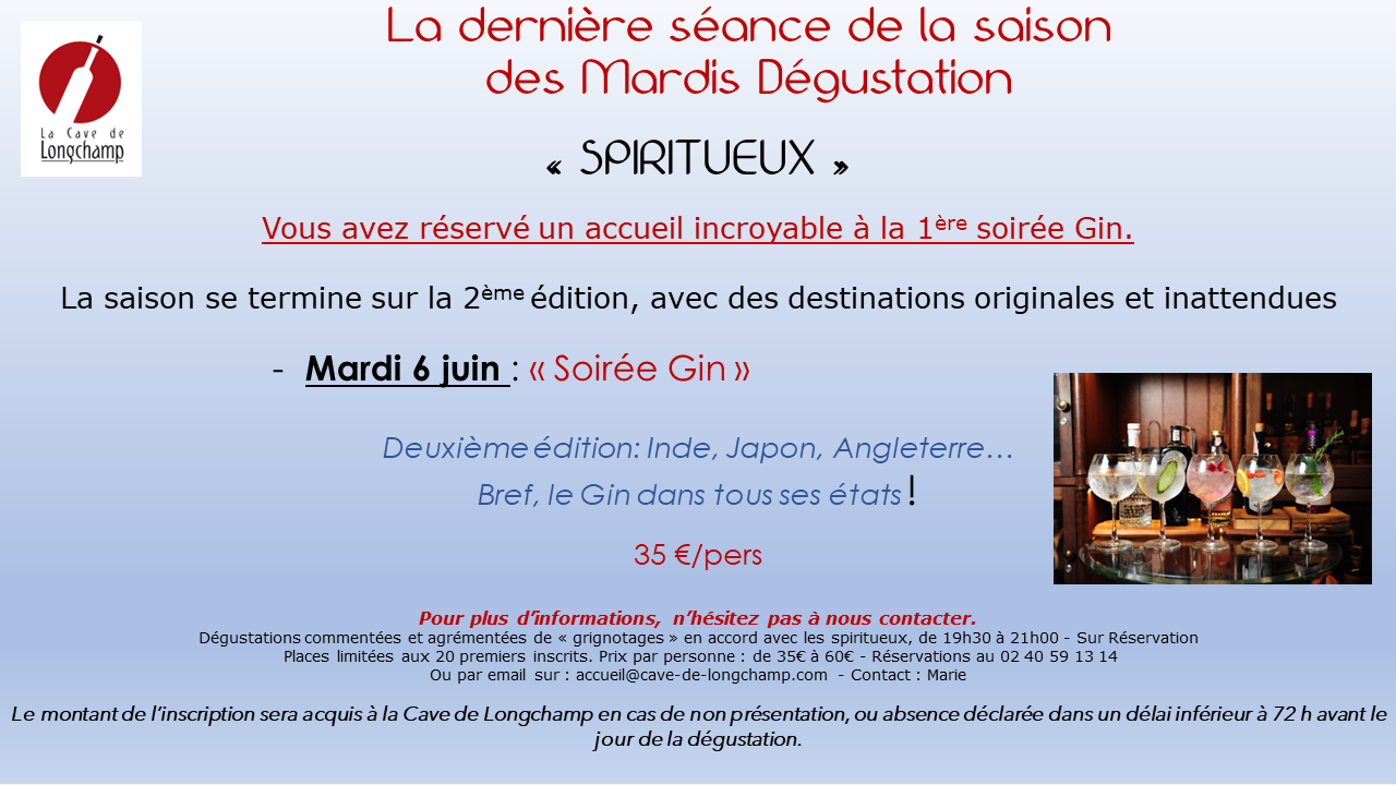 Mardi degust Spiritueux La denire sance Gin 6 juin 23