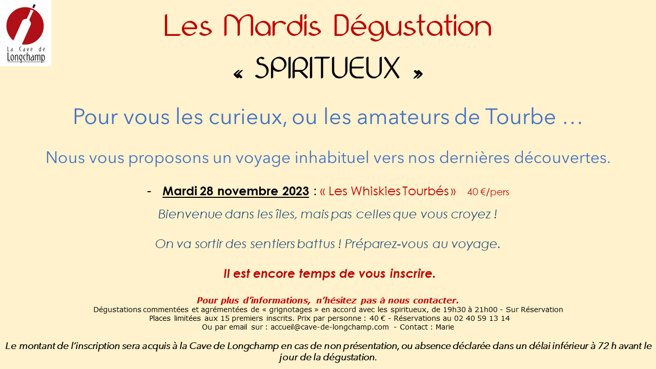 Mardi degust Spiritueux Relance Tourbe 29 nov